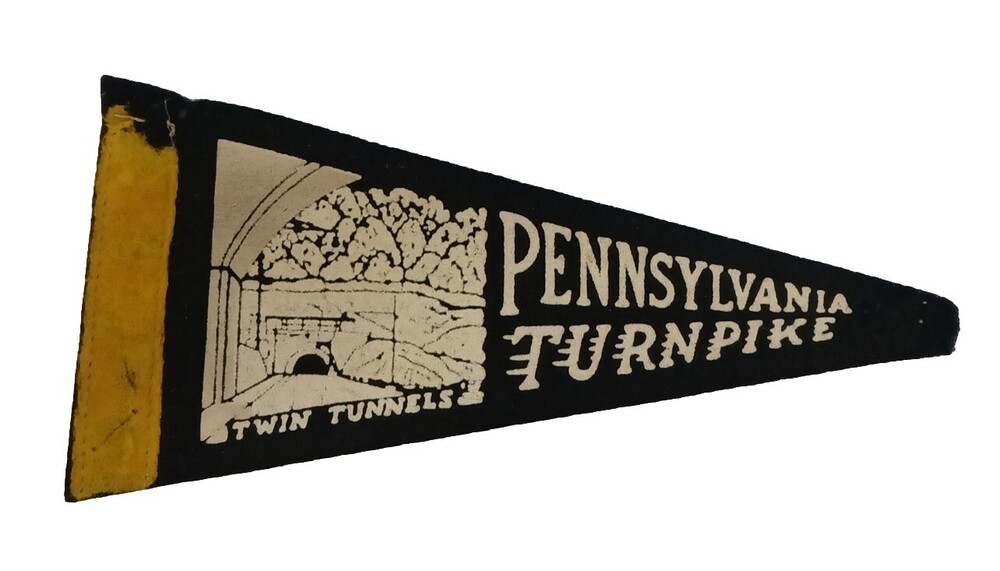 Vintage/antique Pennsylvania "TURN PIKE" pennant, black + white graphics